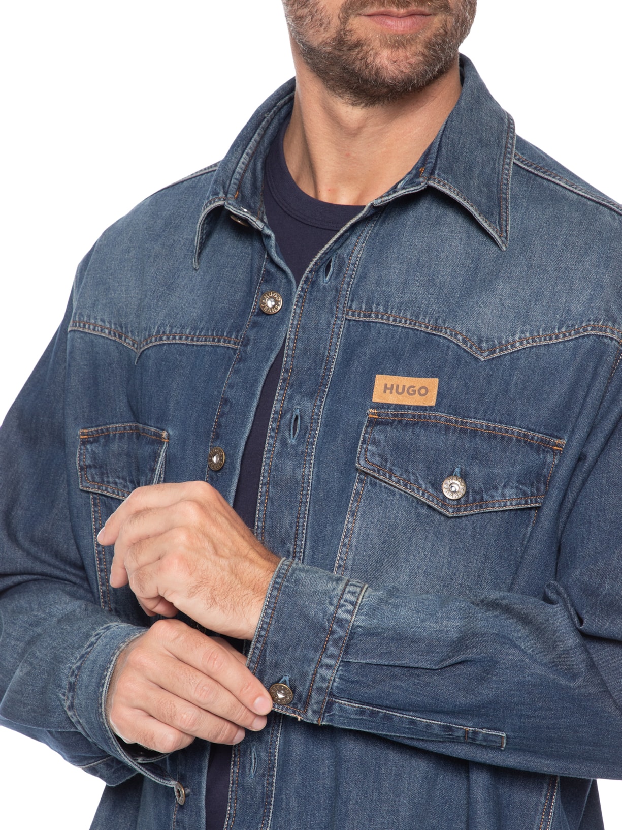 Camisa Masculina Jeans Ebant Azul Hugo