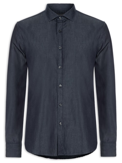 Camisa Masculina Jeans Manga Longa - Azul