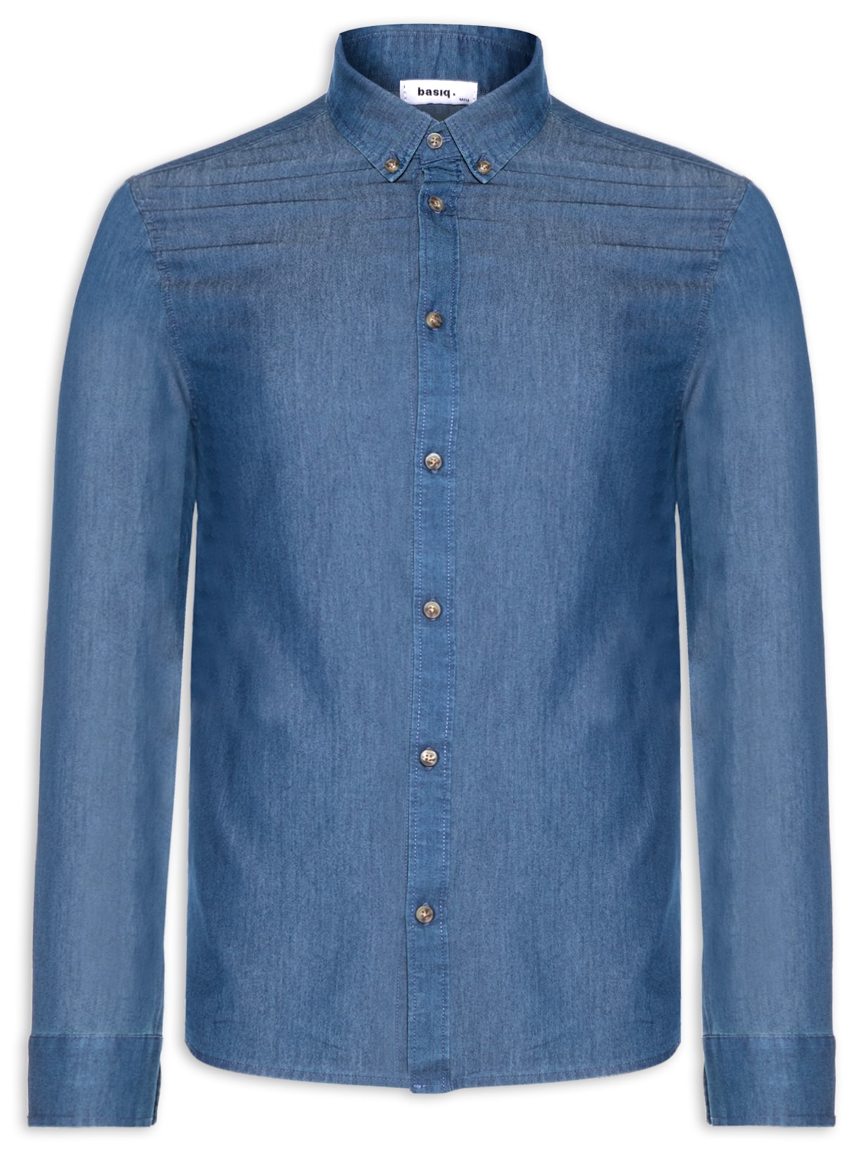 Camisa Masculina Jeans Manga Longa - Azul