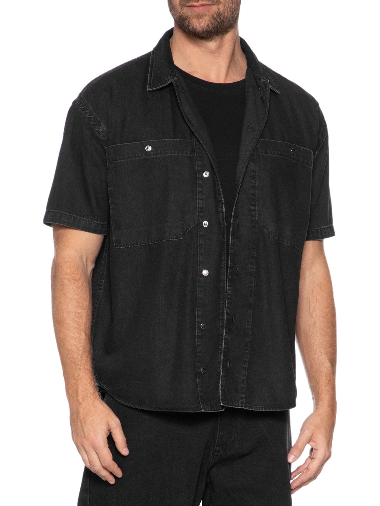 Camisa Masculina Jeans Preto Forum