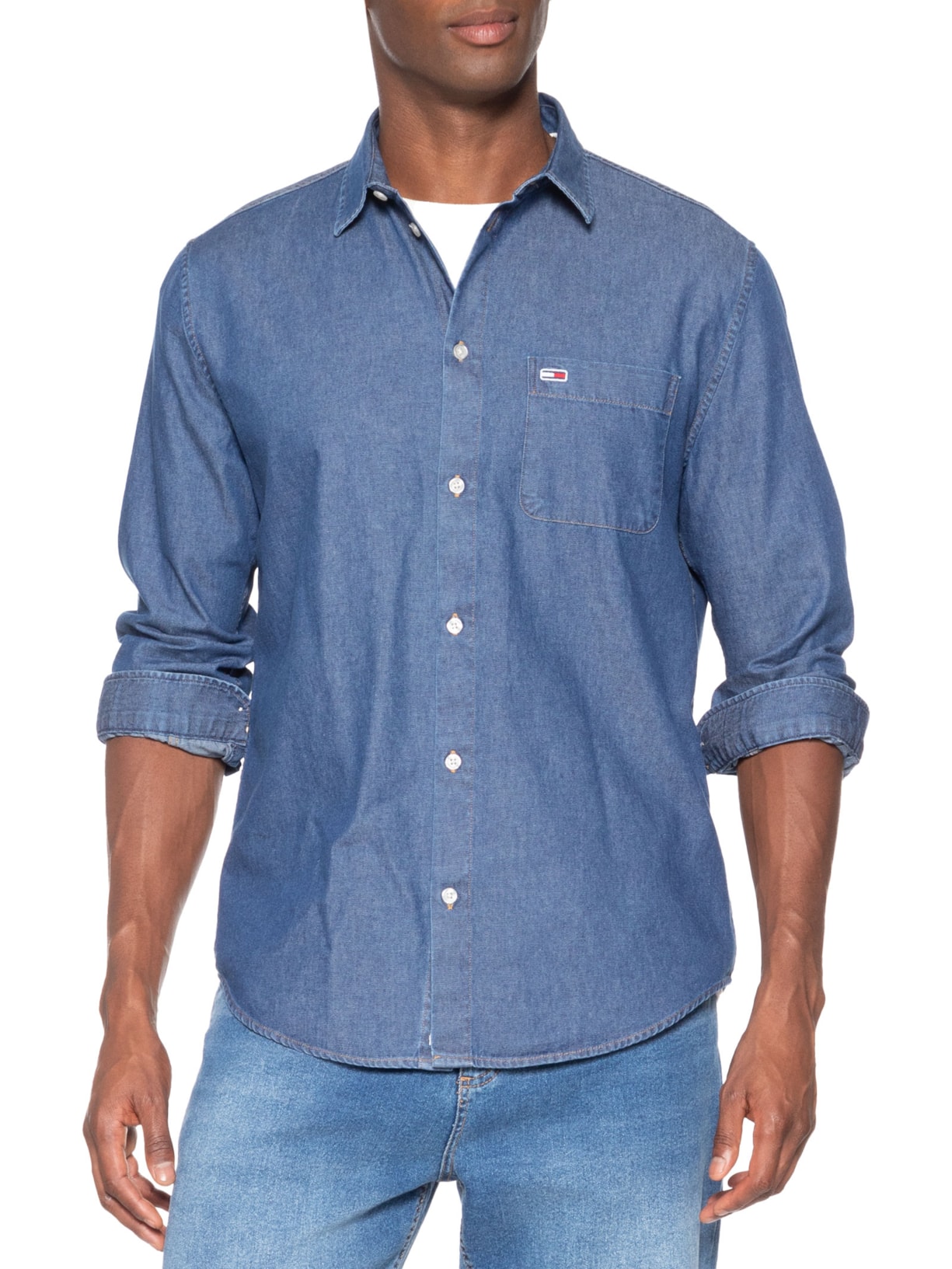 Camisa Masculina Jeans Regular Fit Azul Tommy Jeans
