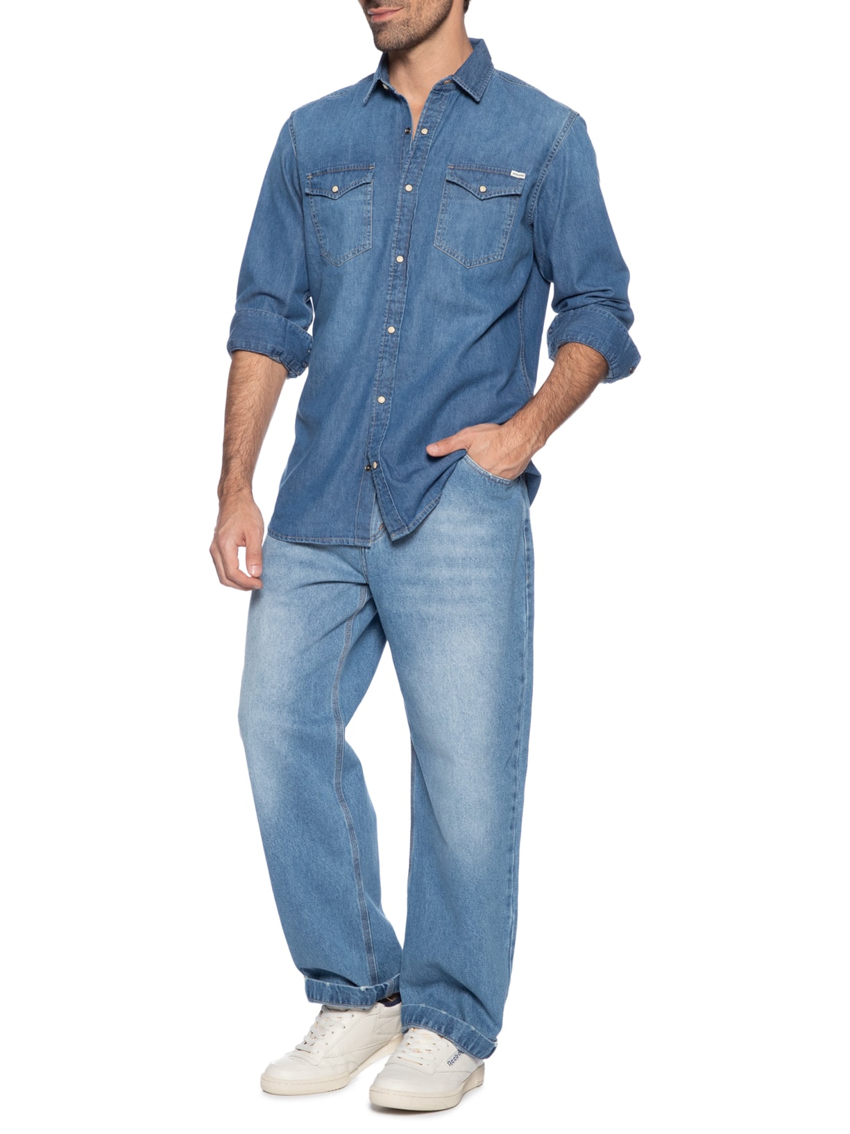 Camisa Masculina Jeans Regular Fit Com Bolsos Azul Jack & Jones