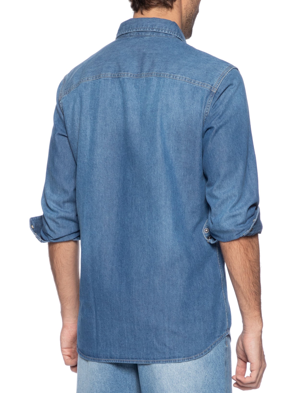 Camisa Masculina Jeans Regular Fit Com Bolsos Azul Jack & Jones