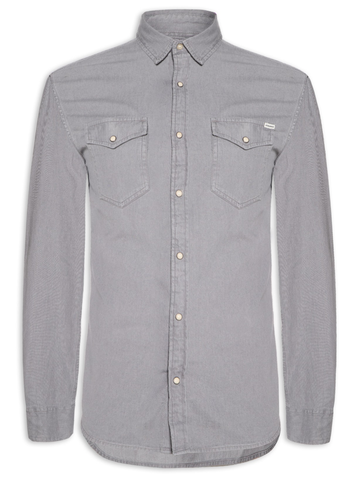 Camisa Masculina Jeans Regular Fit Com Bolsos - Cinza