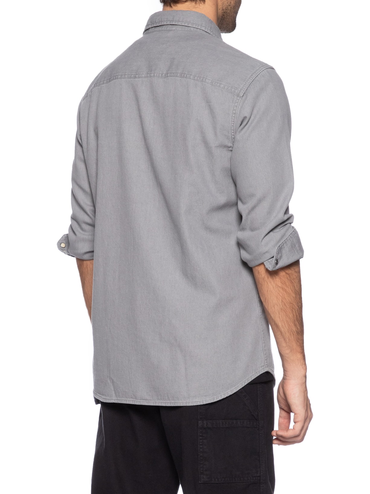 Camisa Masculina Jeans Regular Fit Com Bolsos Cinza Jack & Jones