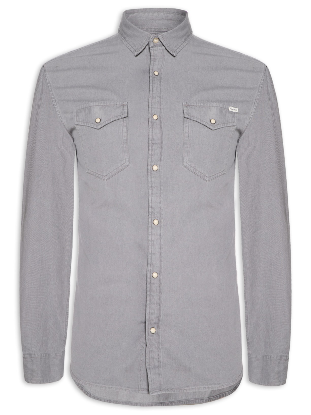 Camisa Masculina Jeans Regular Fit Com Bolsos - Cinza