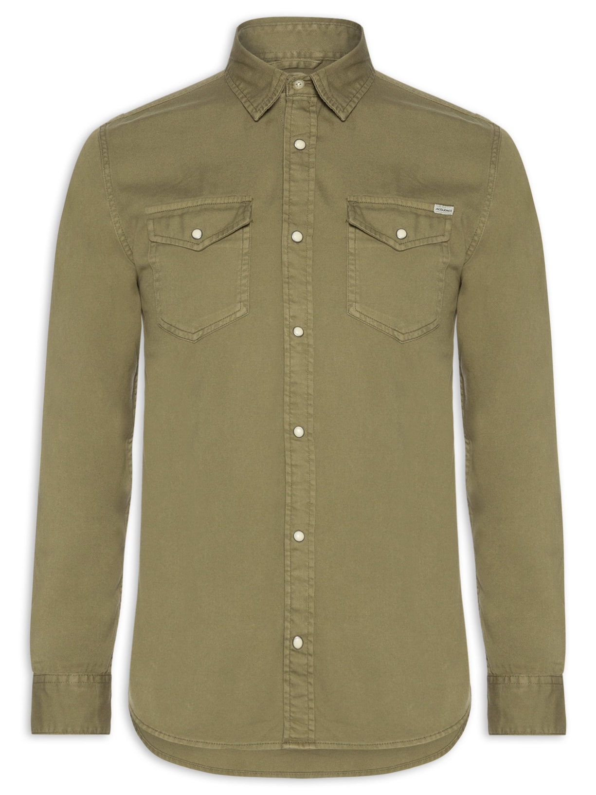 Camisa Masculina Jeans Regular Fit Com Bolsos - Verde