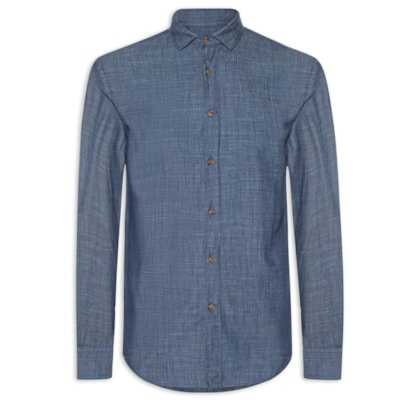 Camisa Masculina Jeans Regular Fit Denim Like - Azul