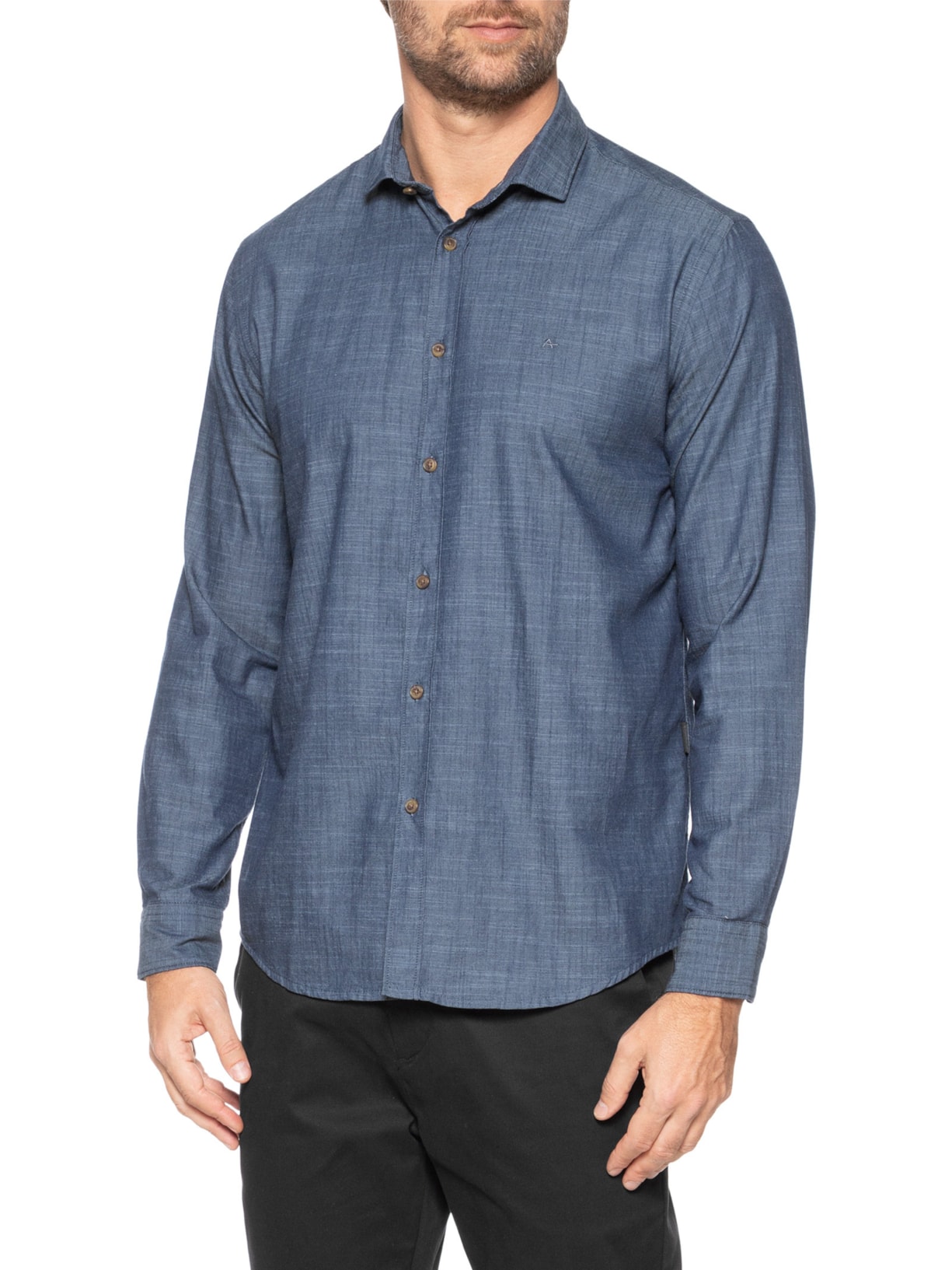 Camisa Masculina Jeans Regular Fit Denim Like Azul Aramis