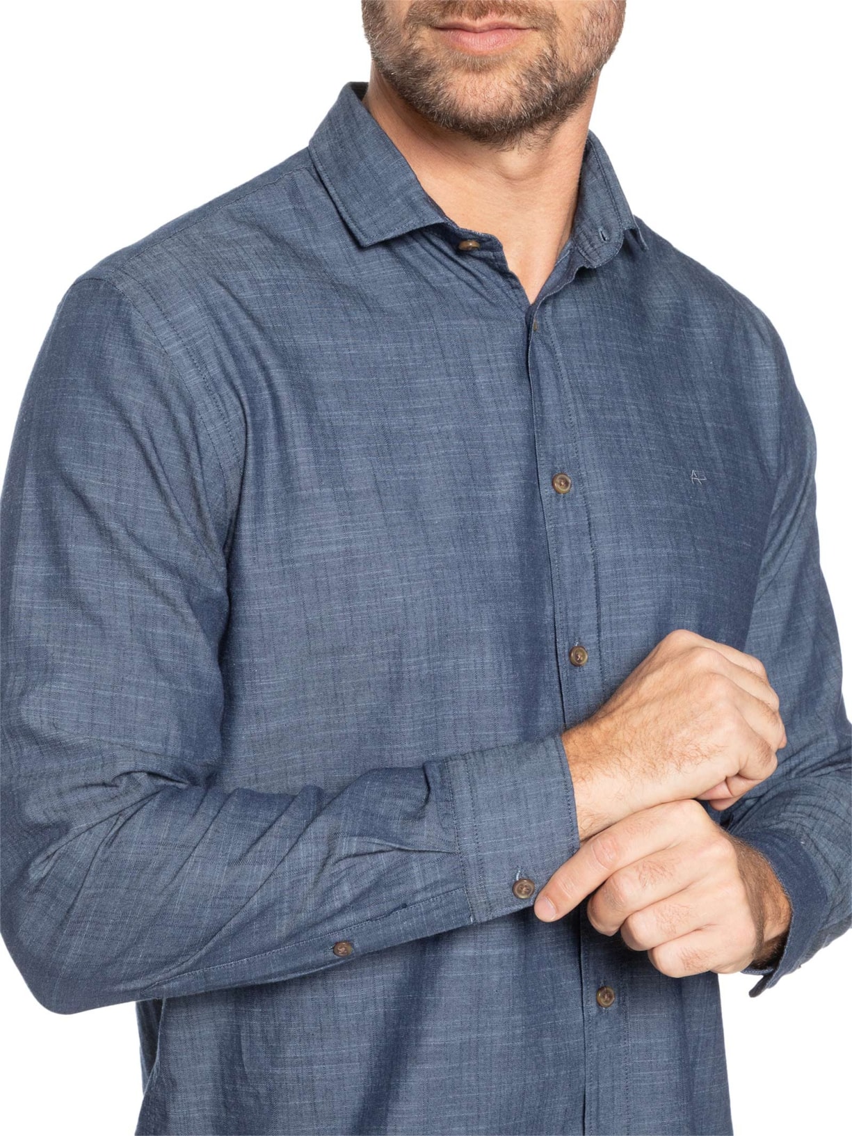 Camisa Masculina Jeans Regular Fit Denim Like Azul Aramis