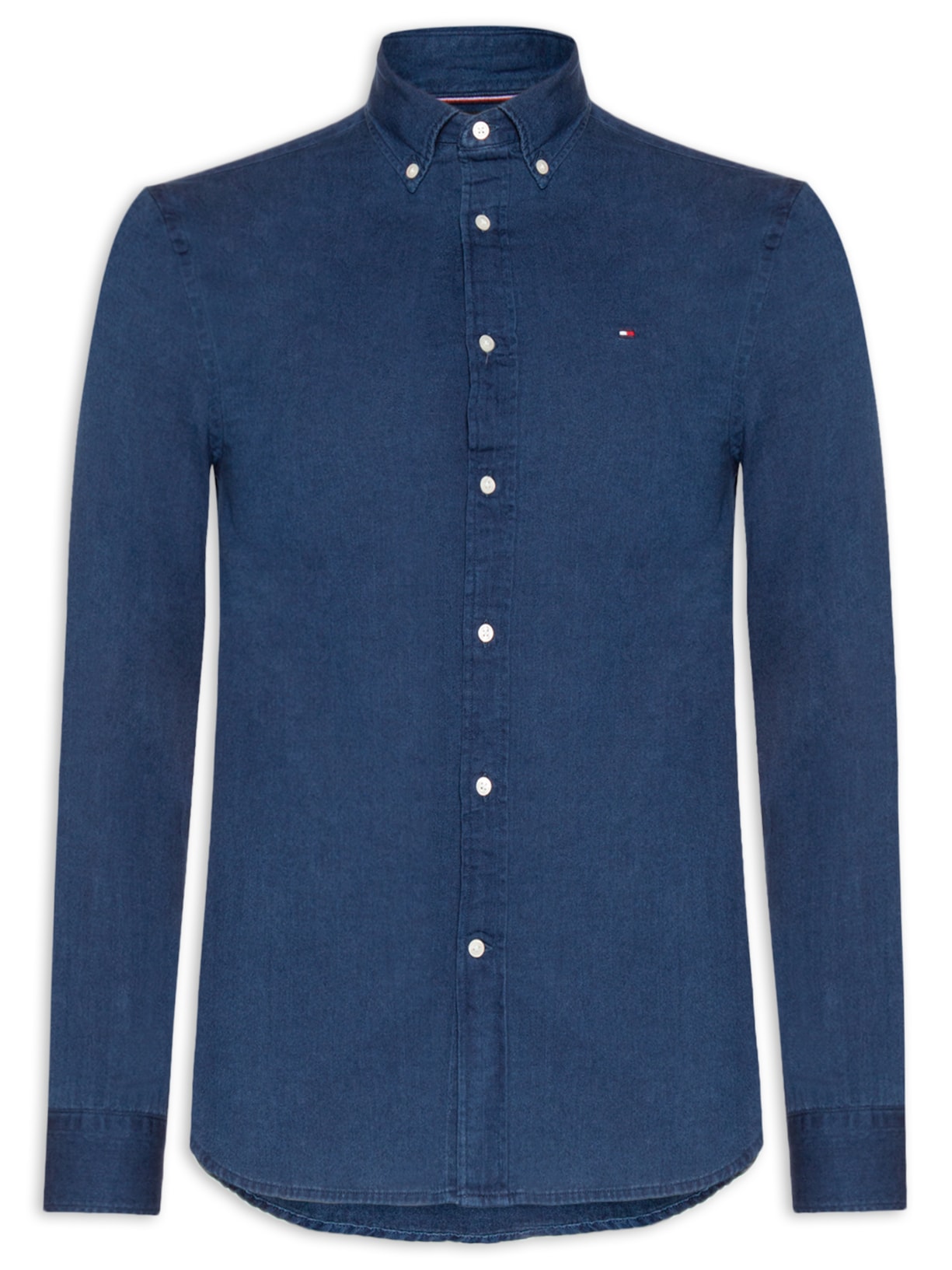 Camisa Masculina Jeans Regular Fit Em Chambray - Azul