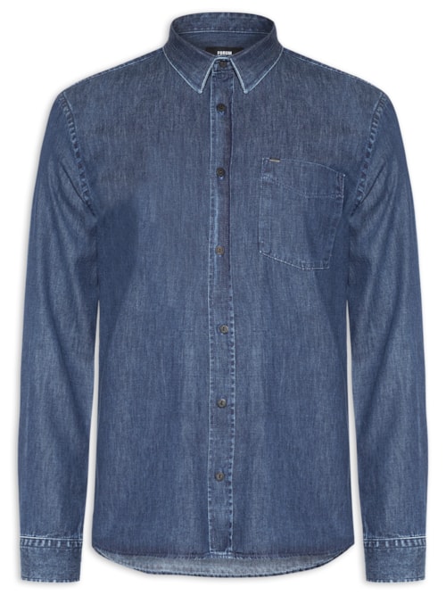 Camisa Masculina Jeans Slim Fit - Azul