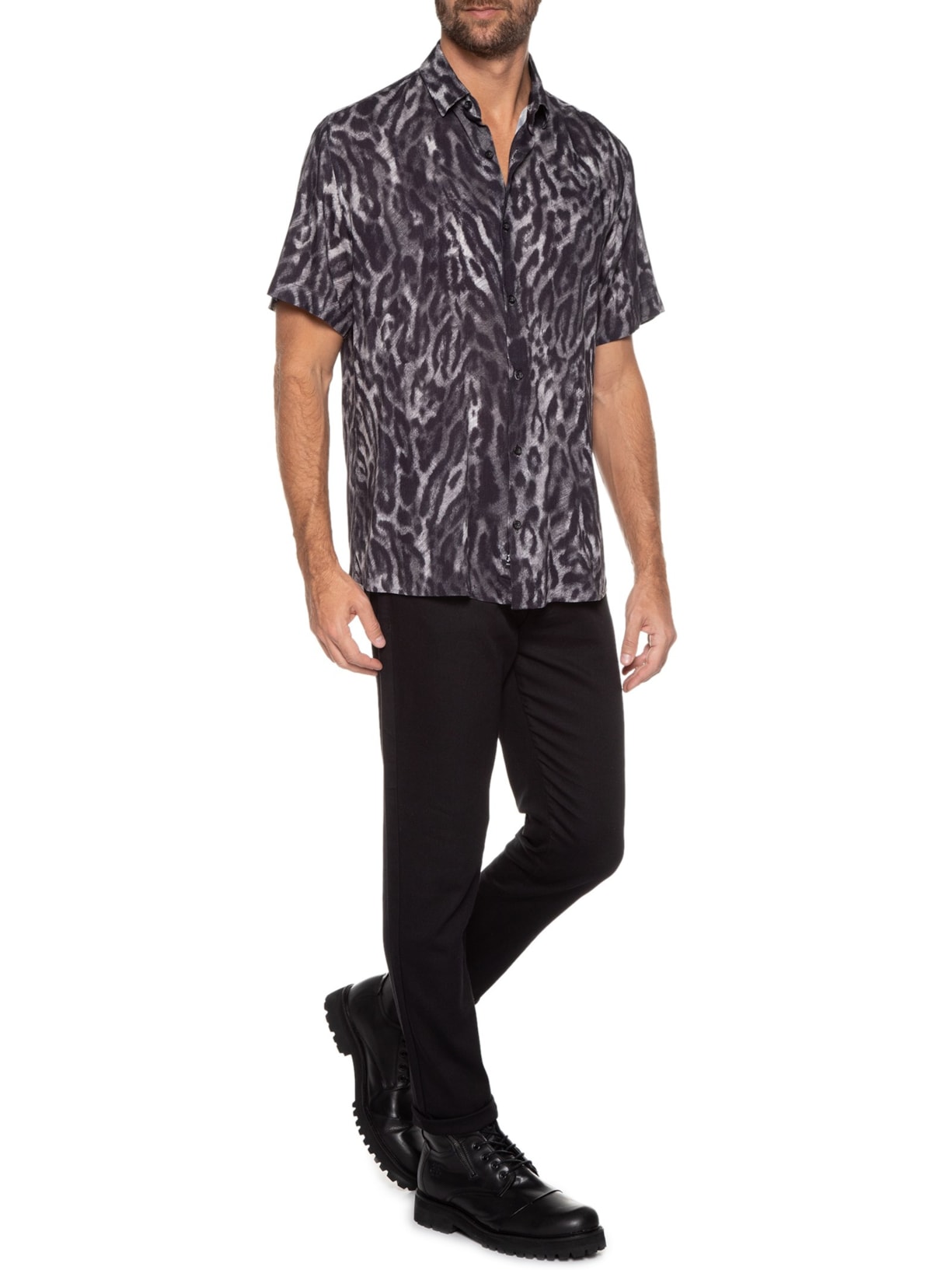 Camisa Masculina Leopard Preto John John