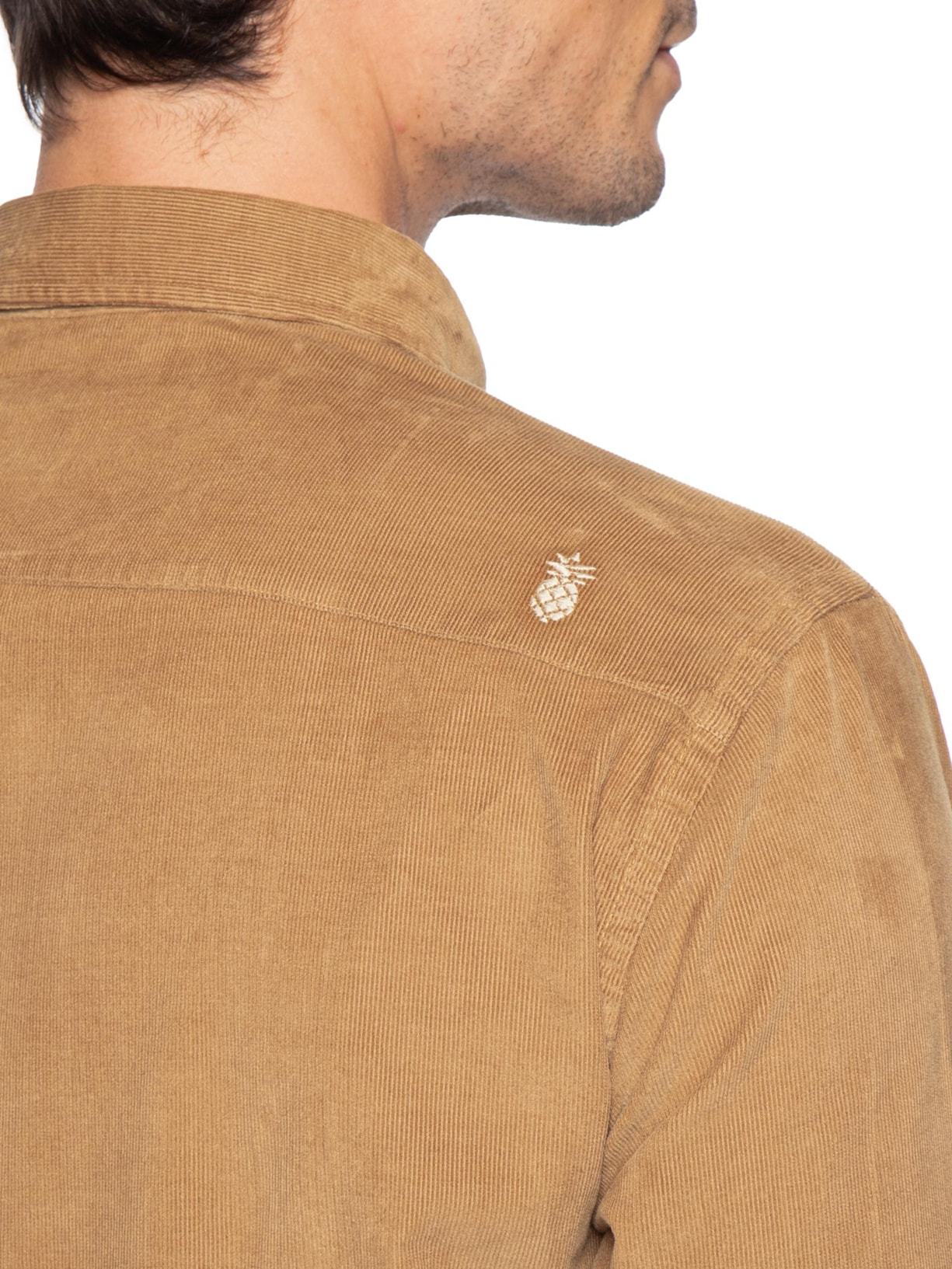 Camisa Masculina Leve Em Veludo Bege Pineapple