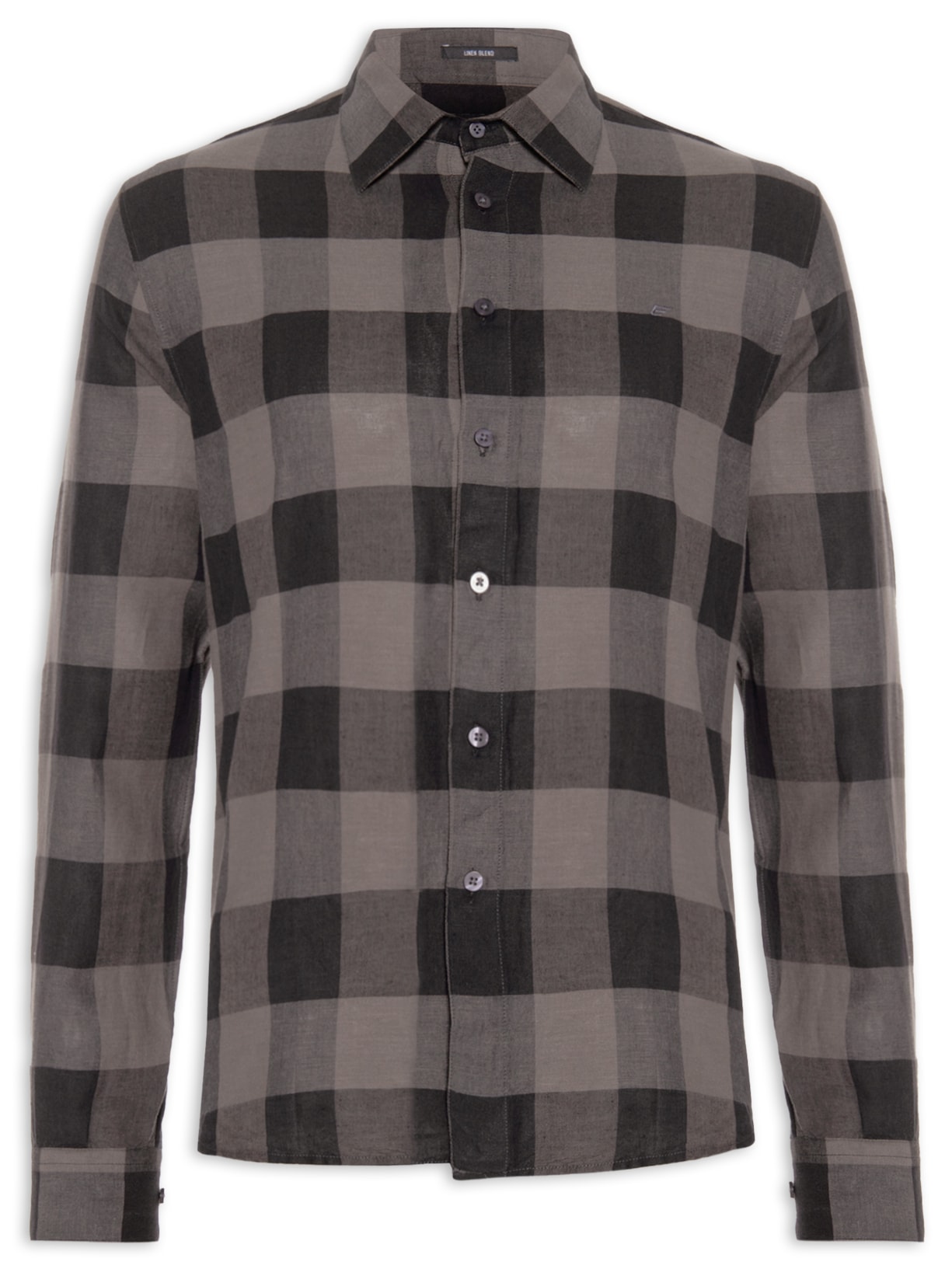 Camisa Masculina Linen Blend Ft Ocean Plaid Clas Ant Manga Longa - Cinza