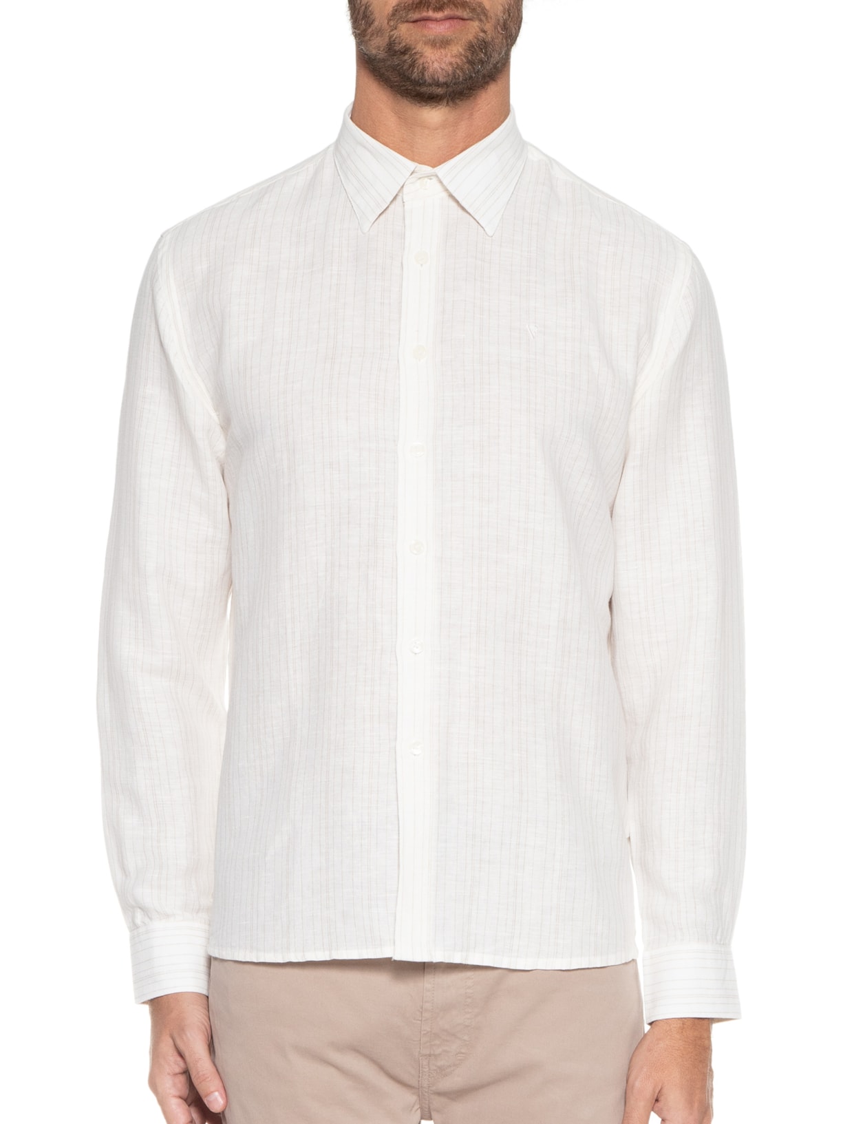 Camisa Masculina Linen Blend Greco Clas Anat Manga Longa Off White Vr