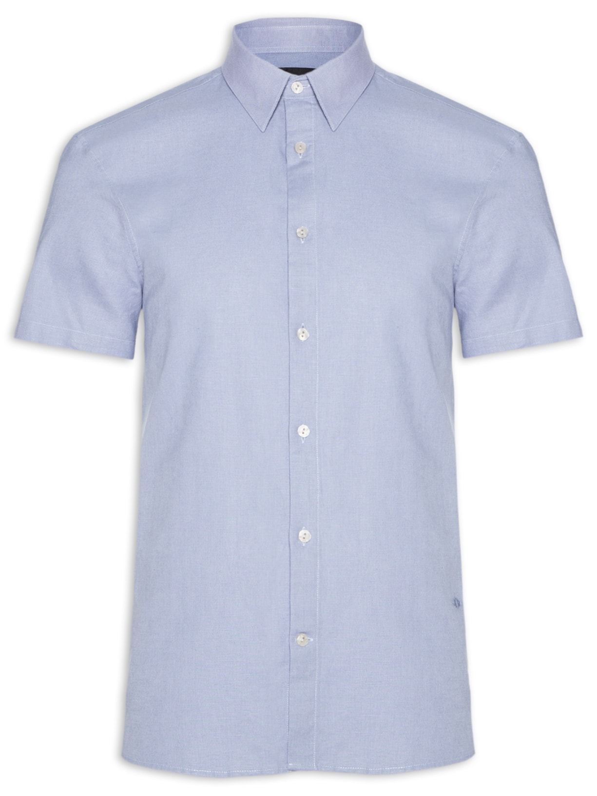 Camisa Masculina Linen Blend Manga Curta - Azul