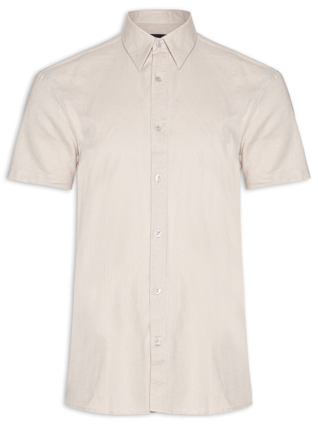 Camisa Masculina Linen Blend Manga Curta - Bege