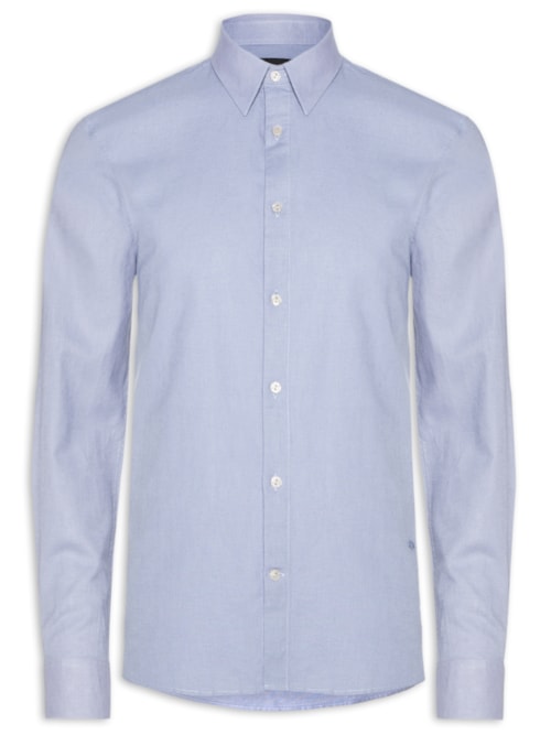 Camisa Masculina Linen Blend Manga Longa - Azul