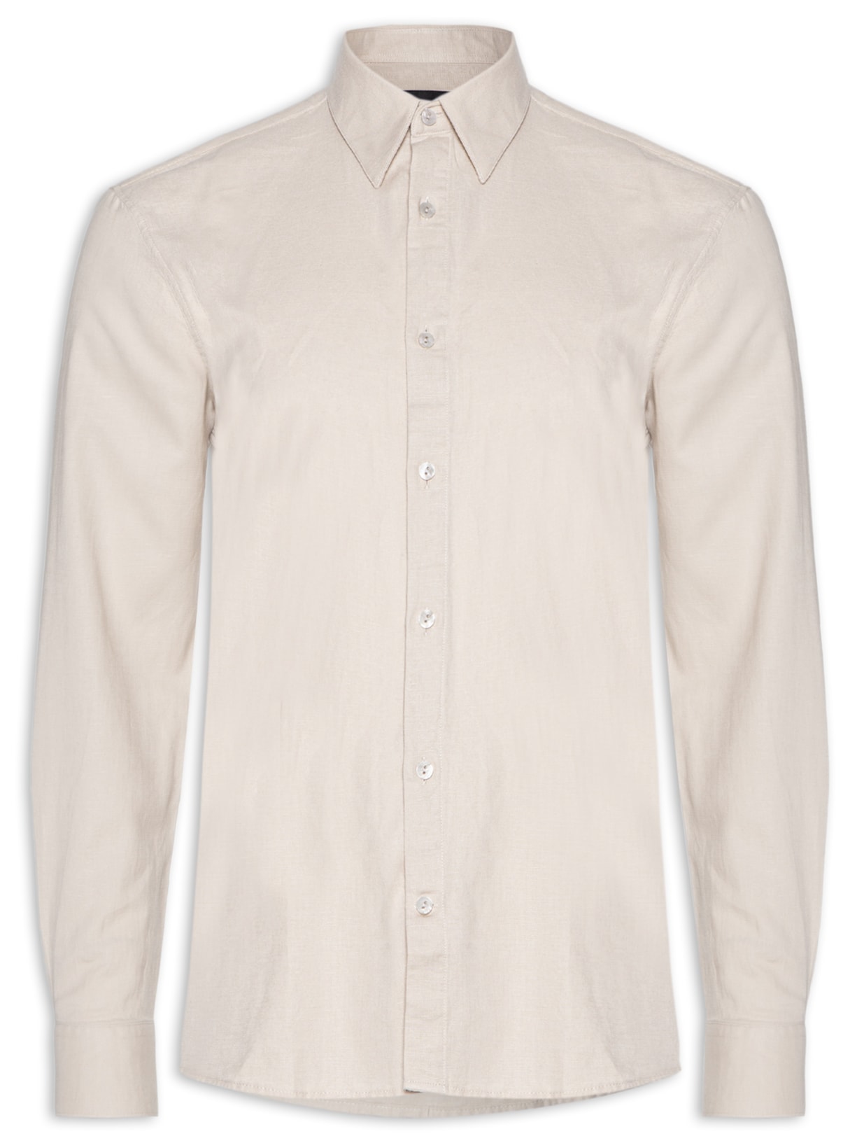 Camisa Masculina Linen Blend Manga Longa - Bege