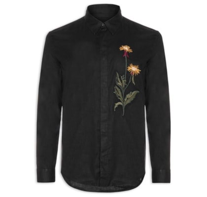 Camisa Masculina Linen Bordado Louva Deus – Preto