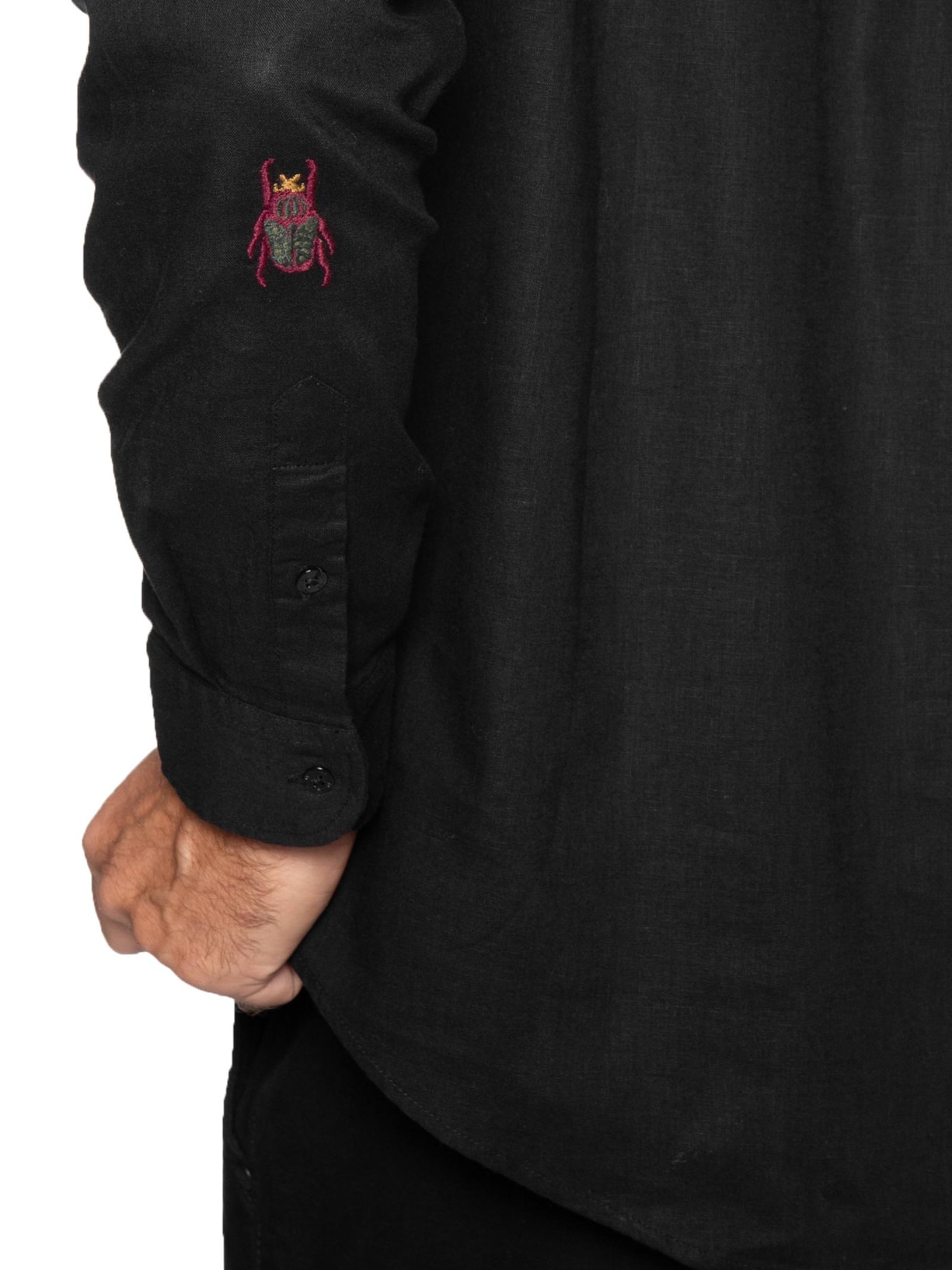 Camisa Masculina Linen Bordado Louva Deus – Preto Osklen