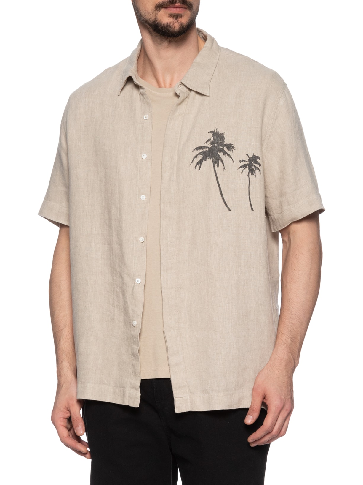 Camisa Masculina Linen Coqueiros Mc Bege Osklen