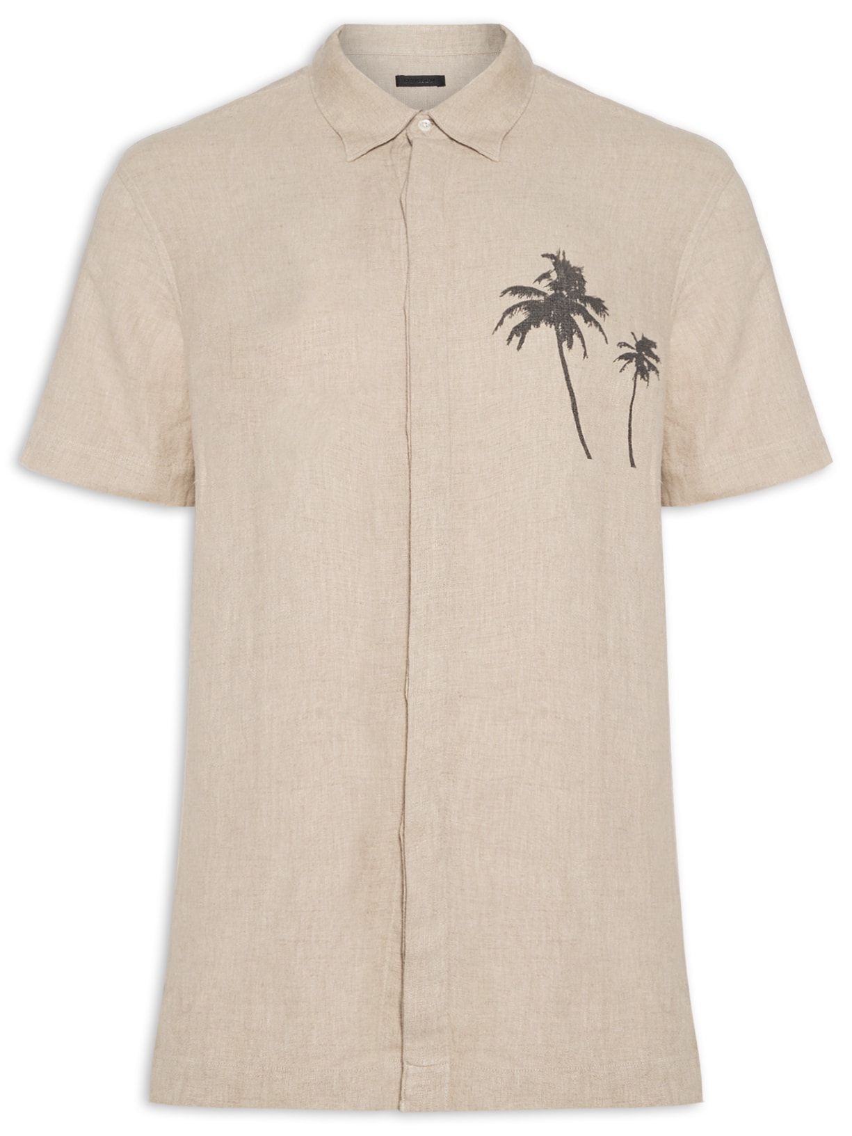 Camisa Masculina Linen Coqueiros Mc - Bege