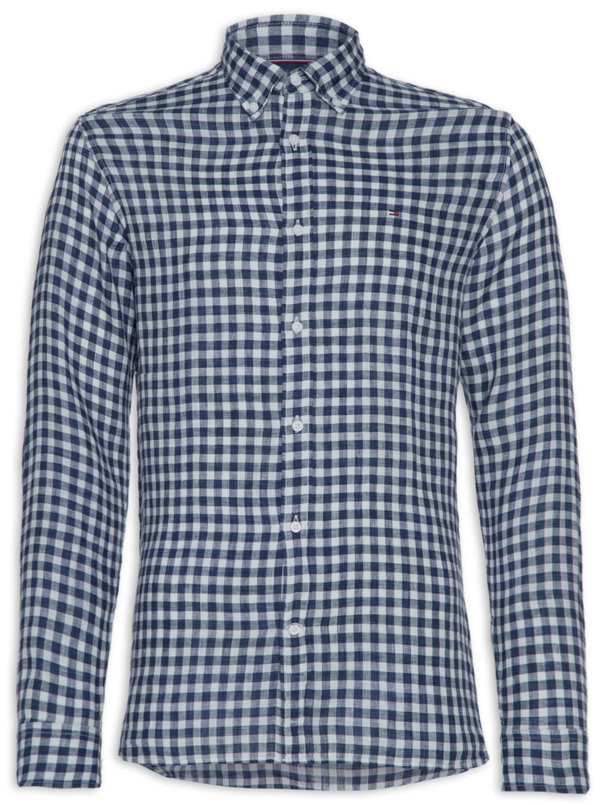 Camisa Masculina Linen Gingham Sf - Azul