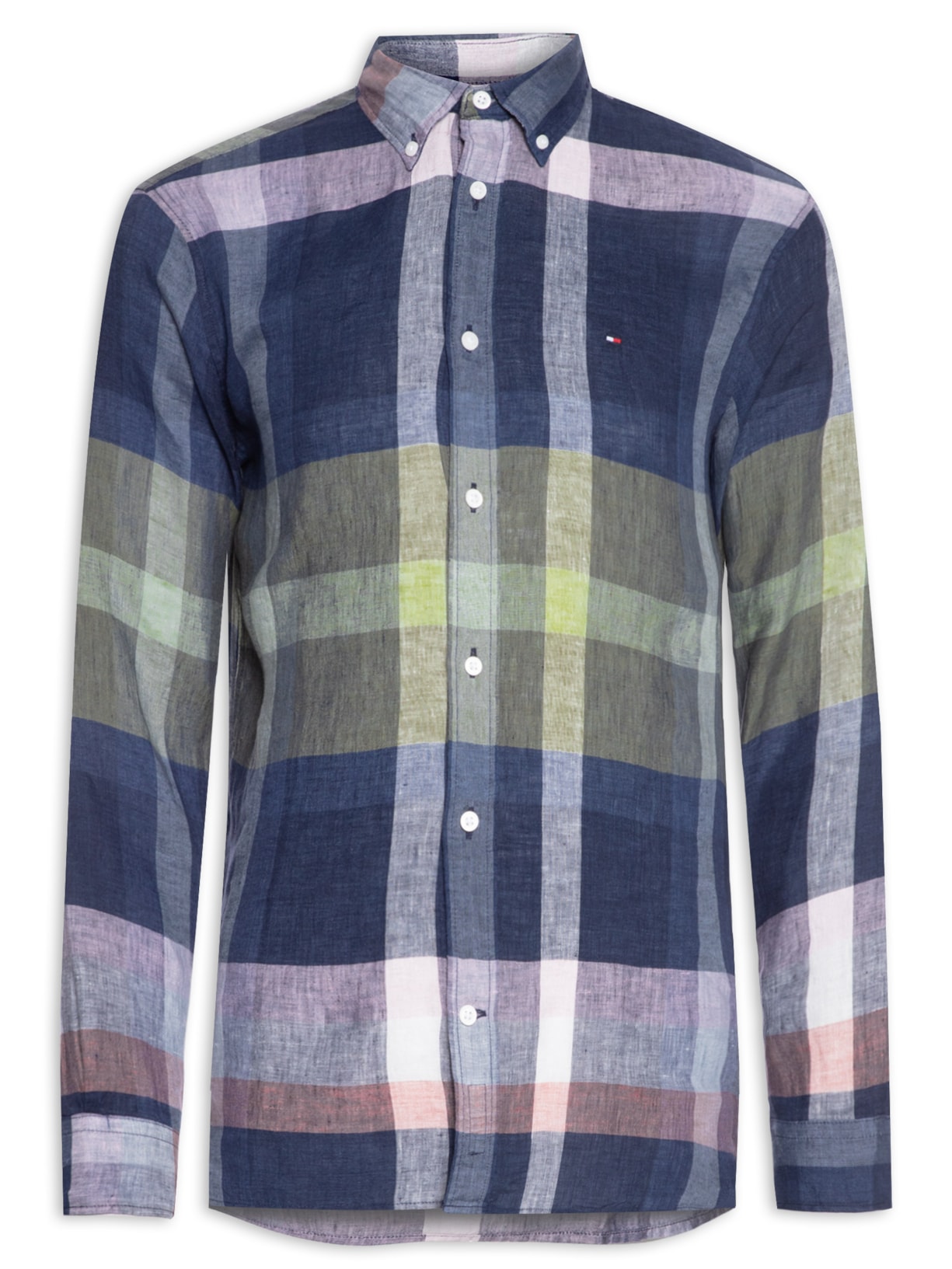 Camisa Masculina Linen Multi Check Rf - Azul