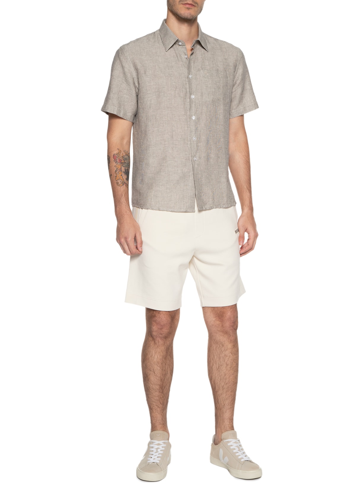 Camisa Masculina Linen Vittoria Surf Anat Manga Curta Cinza Vr