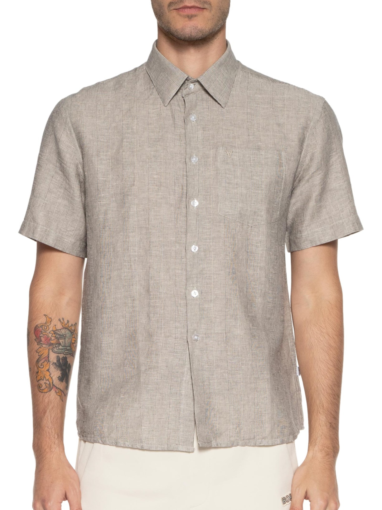 Camisa Masculina Linen Vittoria Surf Anat Manga Curta Cinza Vr