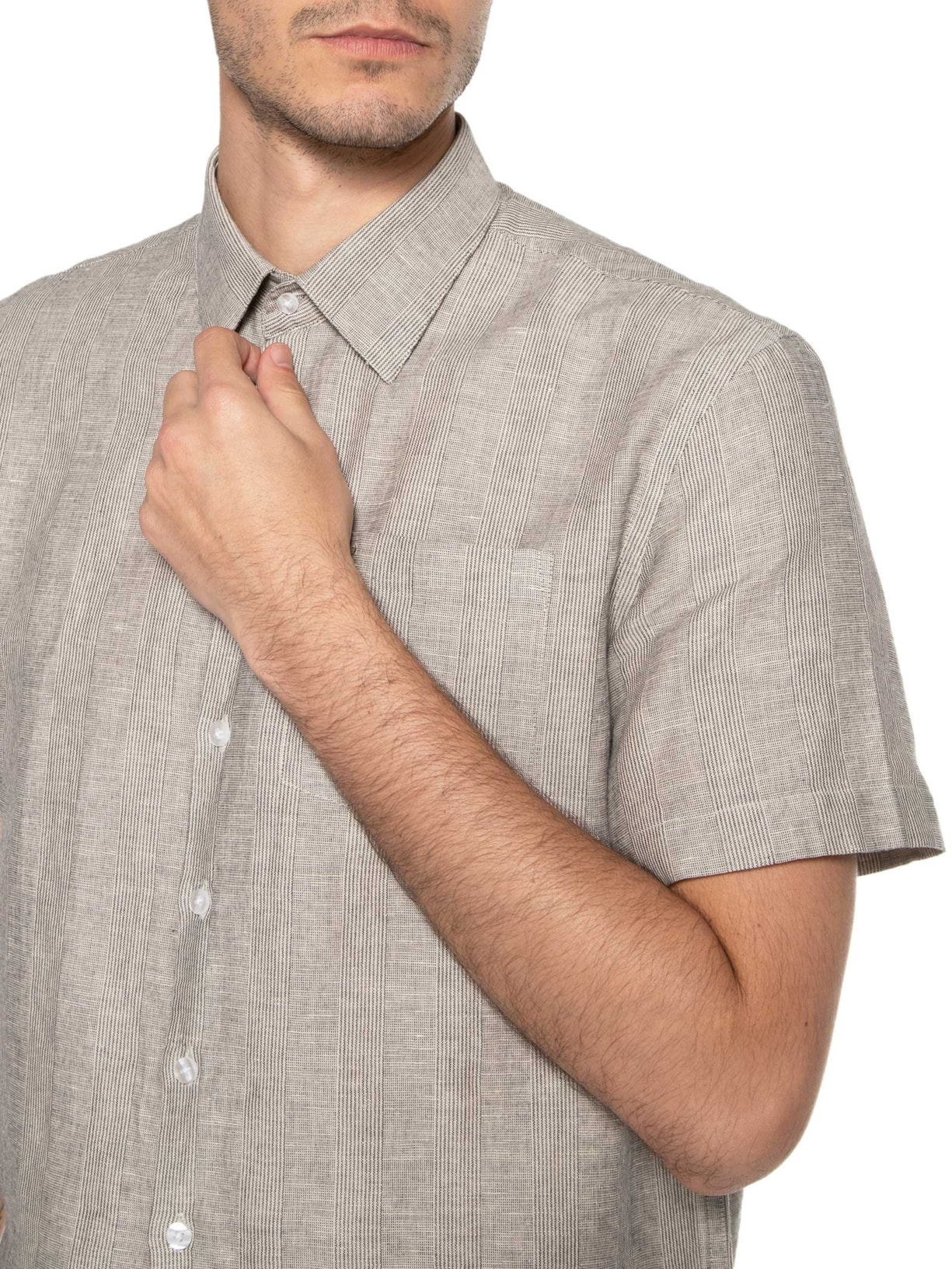 Camisa Masculina Linen Vittoria Surf Anat Manga Curta Cinza Vr