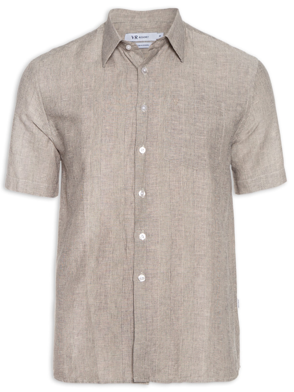 Camisa Masculina Linen Vittoria Surf Anat Manga Curta Cinza Vr