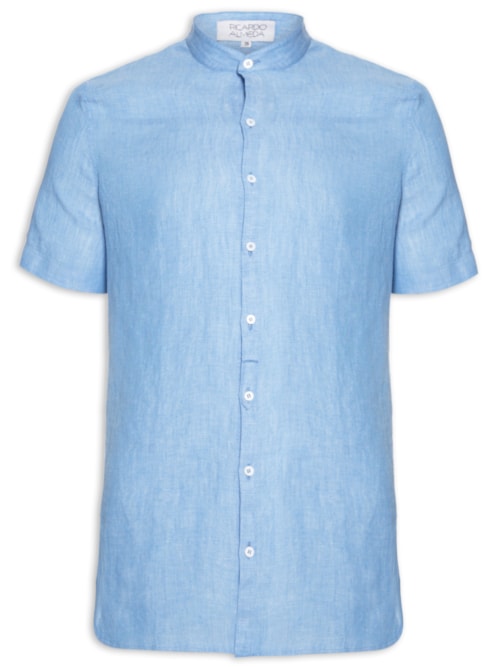 Camisa Masculina Linho Básica - Azul