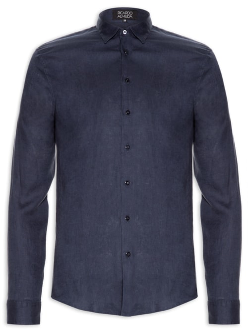 Camisa Masculina Linho Básica - Azul