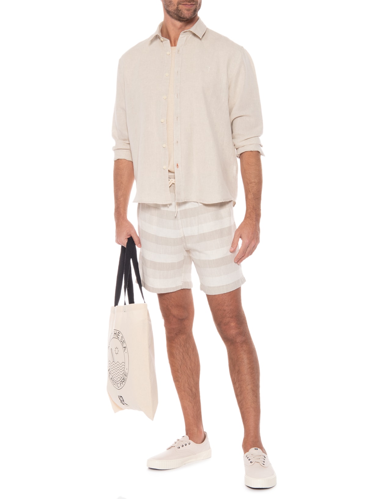 Camisa Masculina Linho Bege Jab