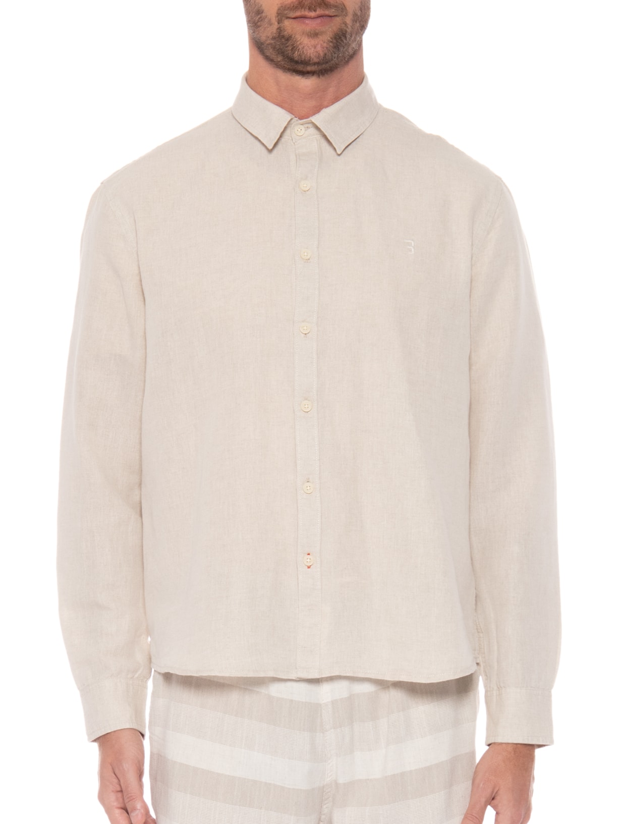 Camisa Masculina Linho Bege Jab