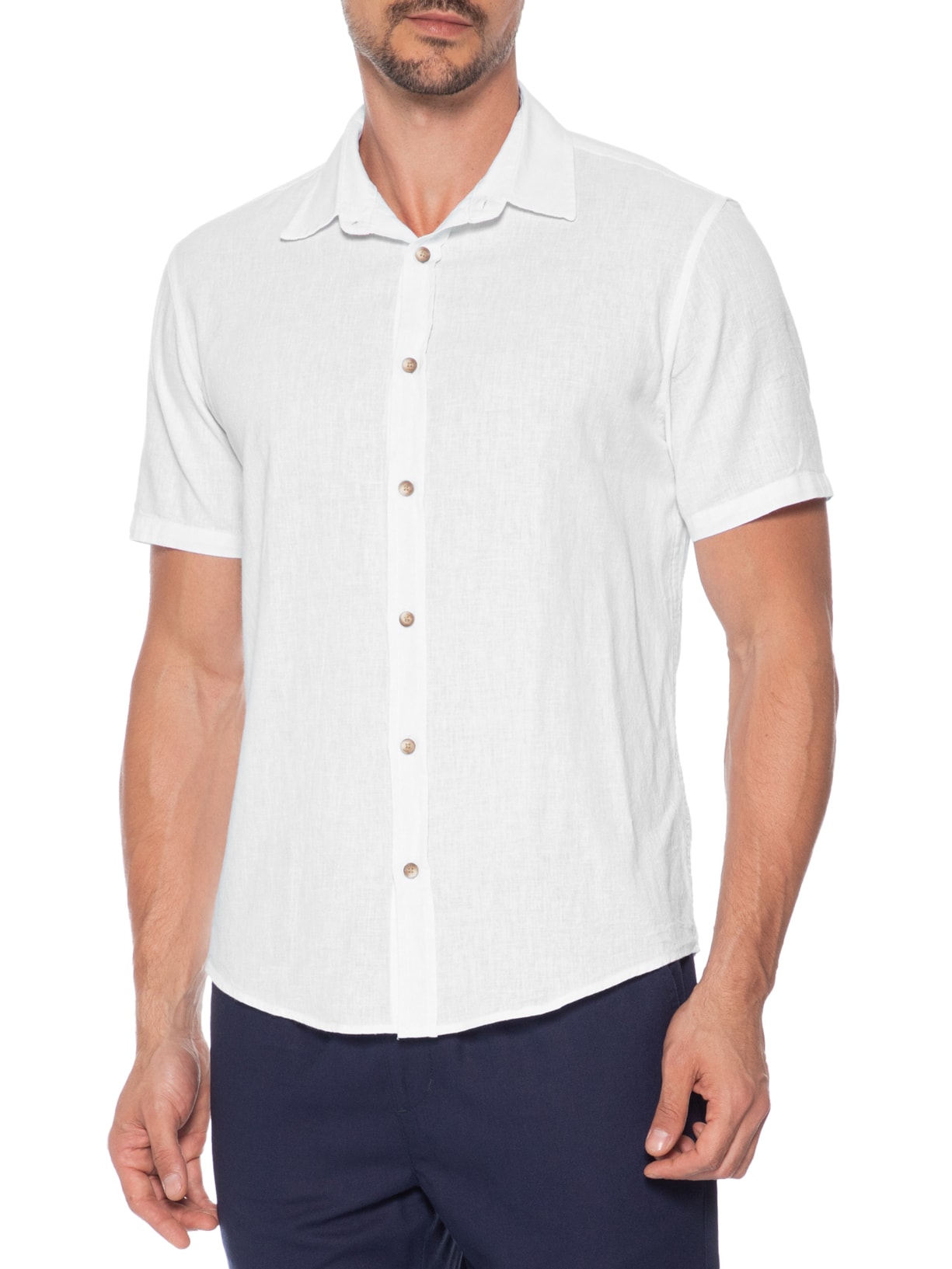 Camisa Masculina Linho Belize Manga Curta Branco Austral