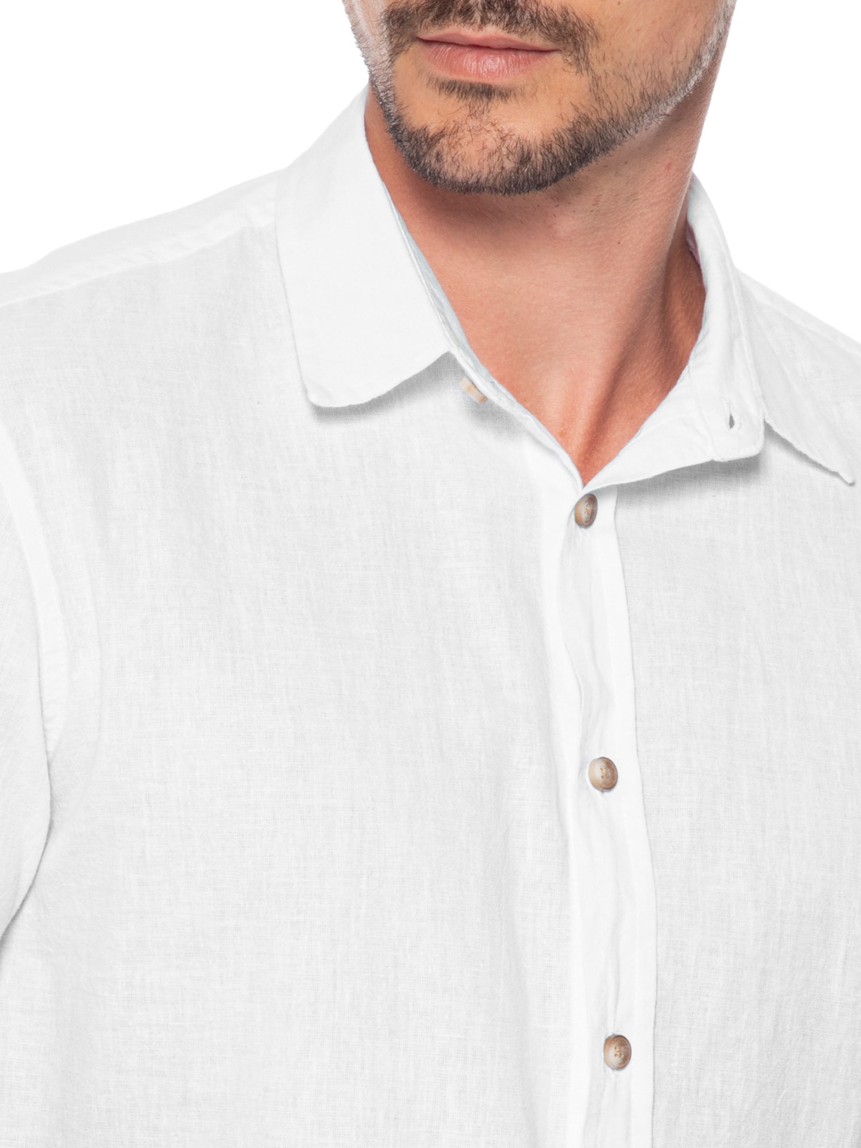 Camisa Masculina Linho Belize Manga Curta Branco Austral