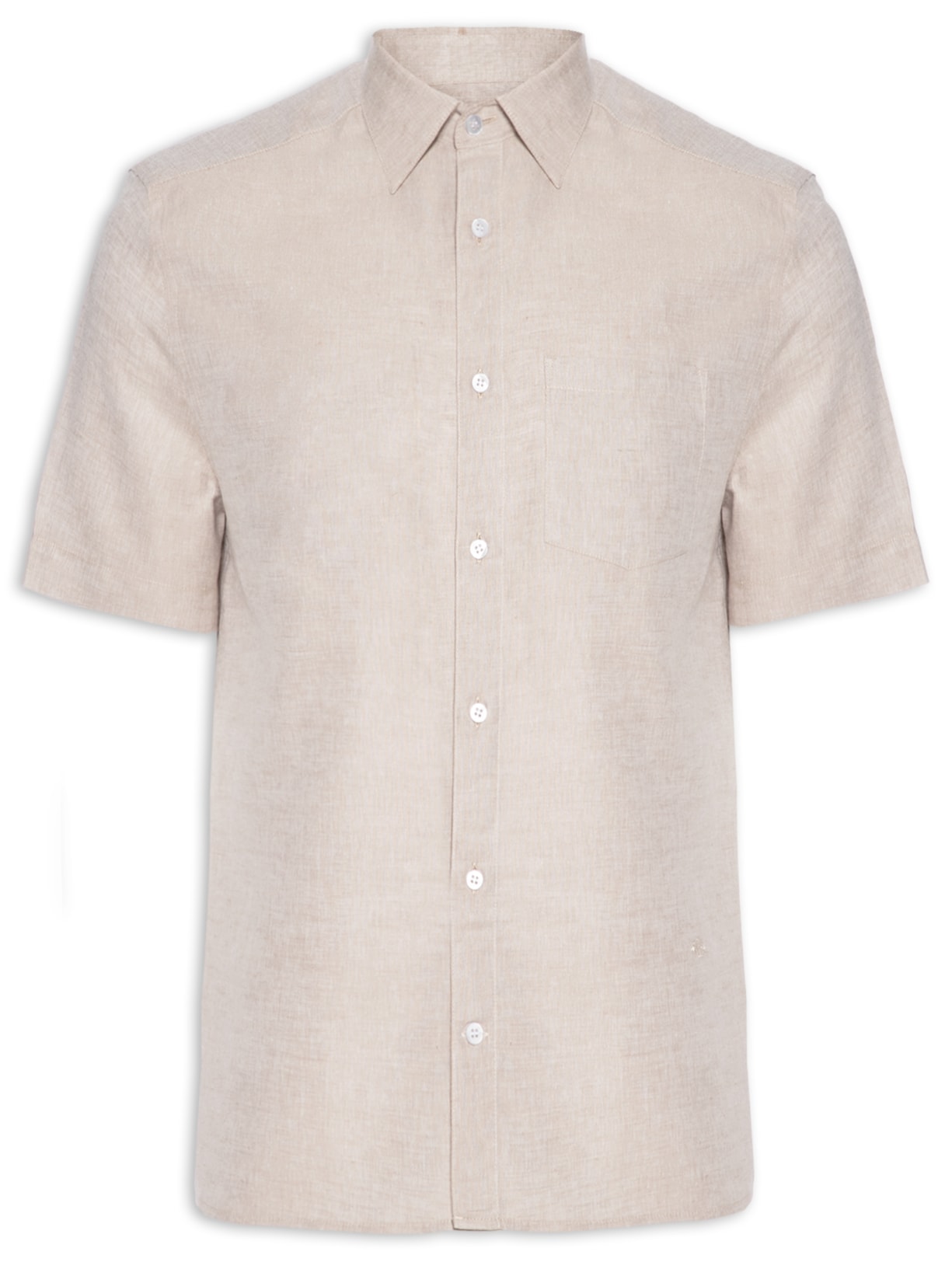 Camisa Masculina Linho Blend Cross Dye Manga Curta - Bege