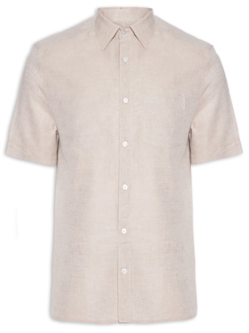 Camisa Masculina Linho Blend Cross Dye Manga Curta - Bege