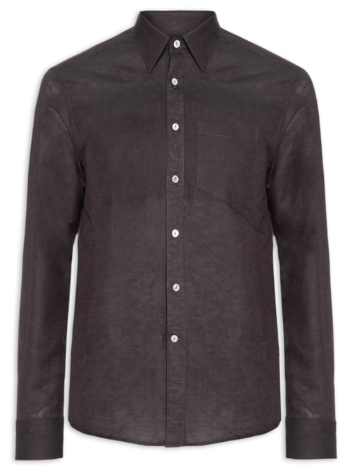 Camisa Masculina Linho Blend Cross Dye Manga Longa - Marrom