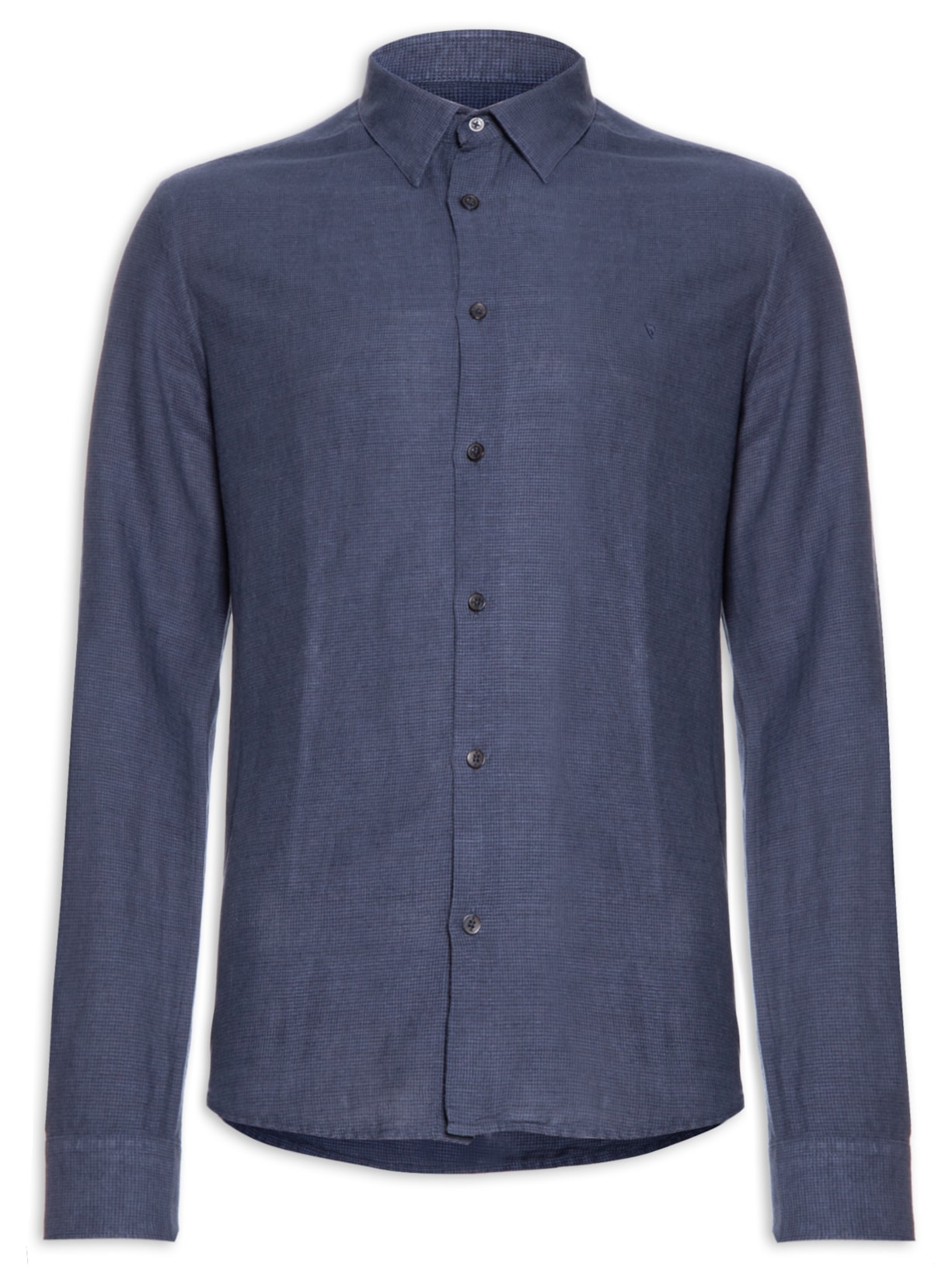 Camisa Masculina Linho Blend Ft Xadrez Kauan Cla Irish Manga Longa - Azul