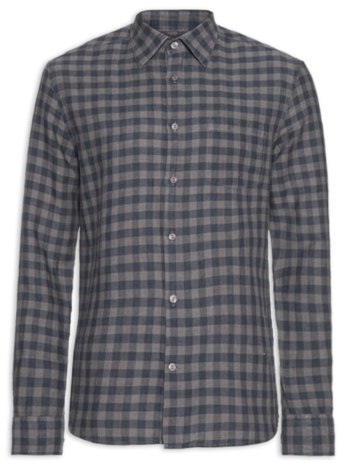Camisa Masculina Linho Blend Xadrez Ronaldo - Azul