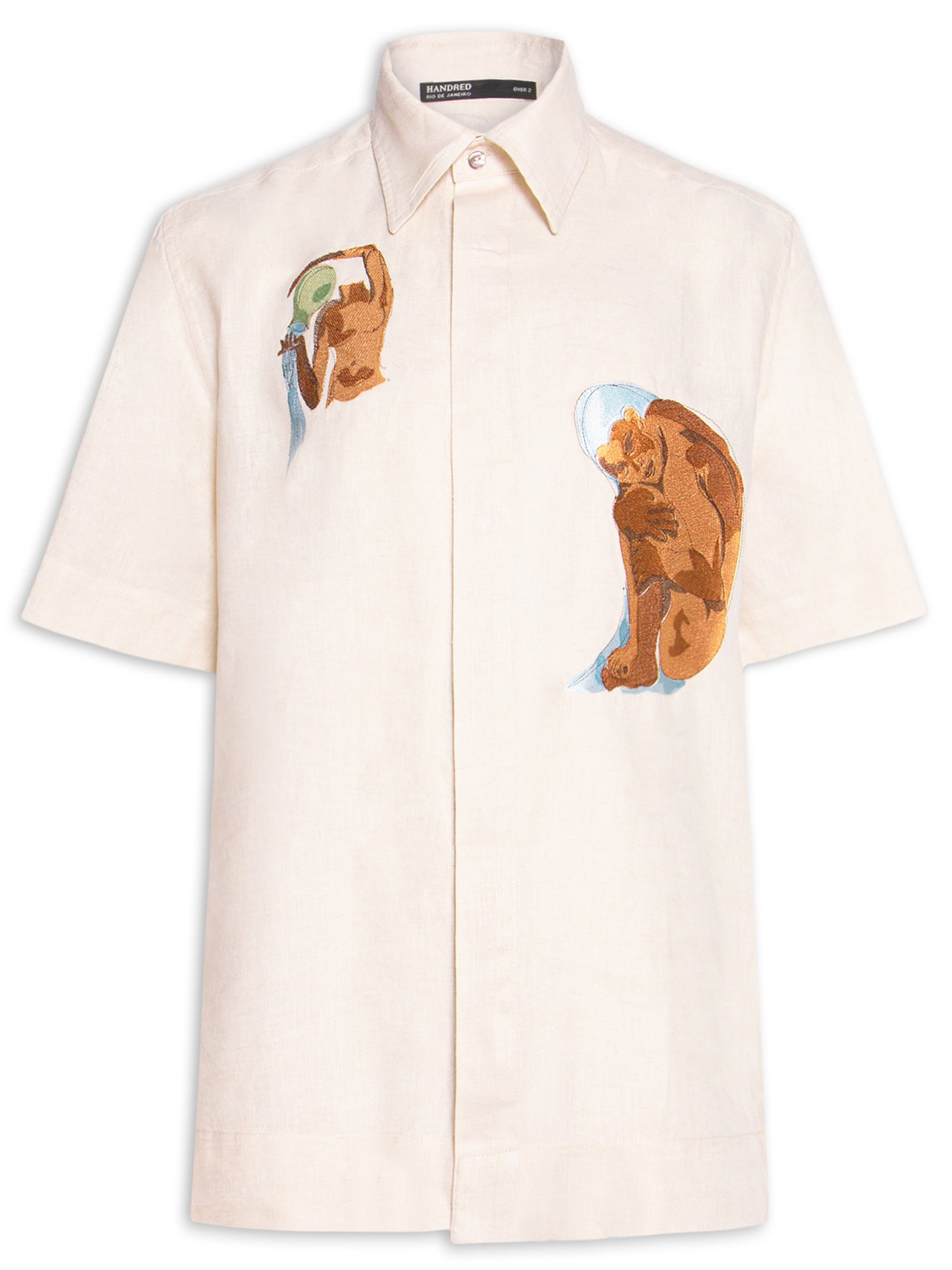 Camisa Masculina Linho Bordado Aquarius - Off White - Handred