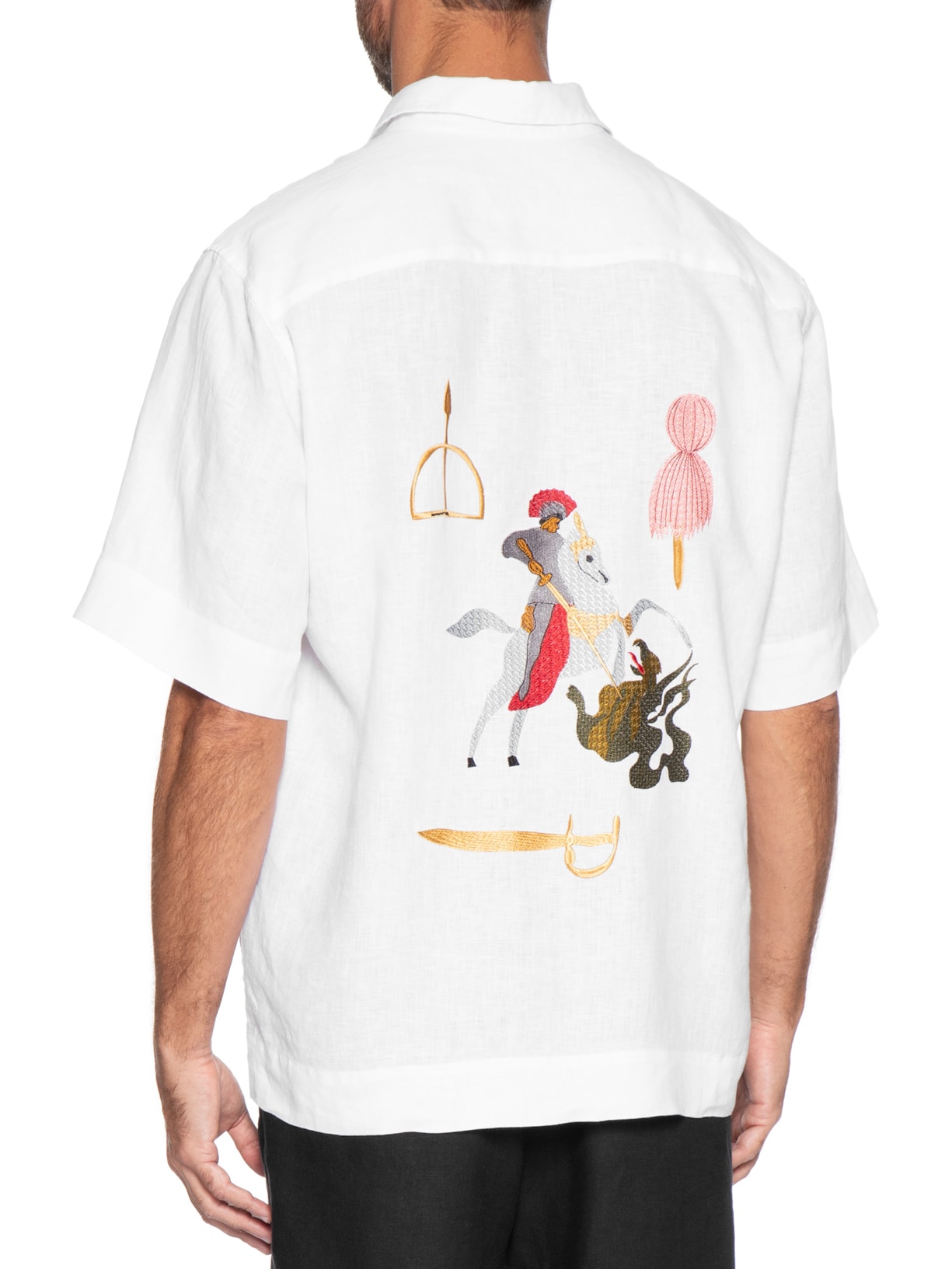 Camisa Masculina Linho Bordado Guerreiro Branco Handred