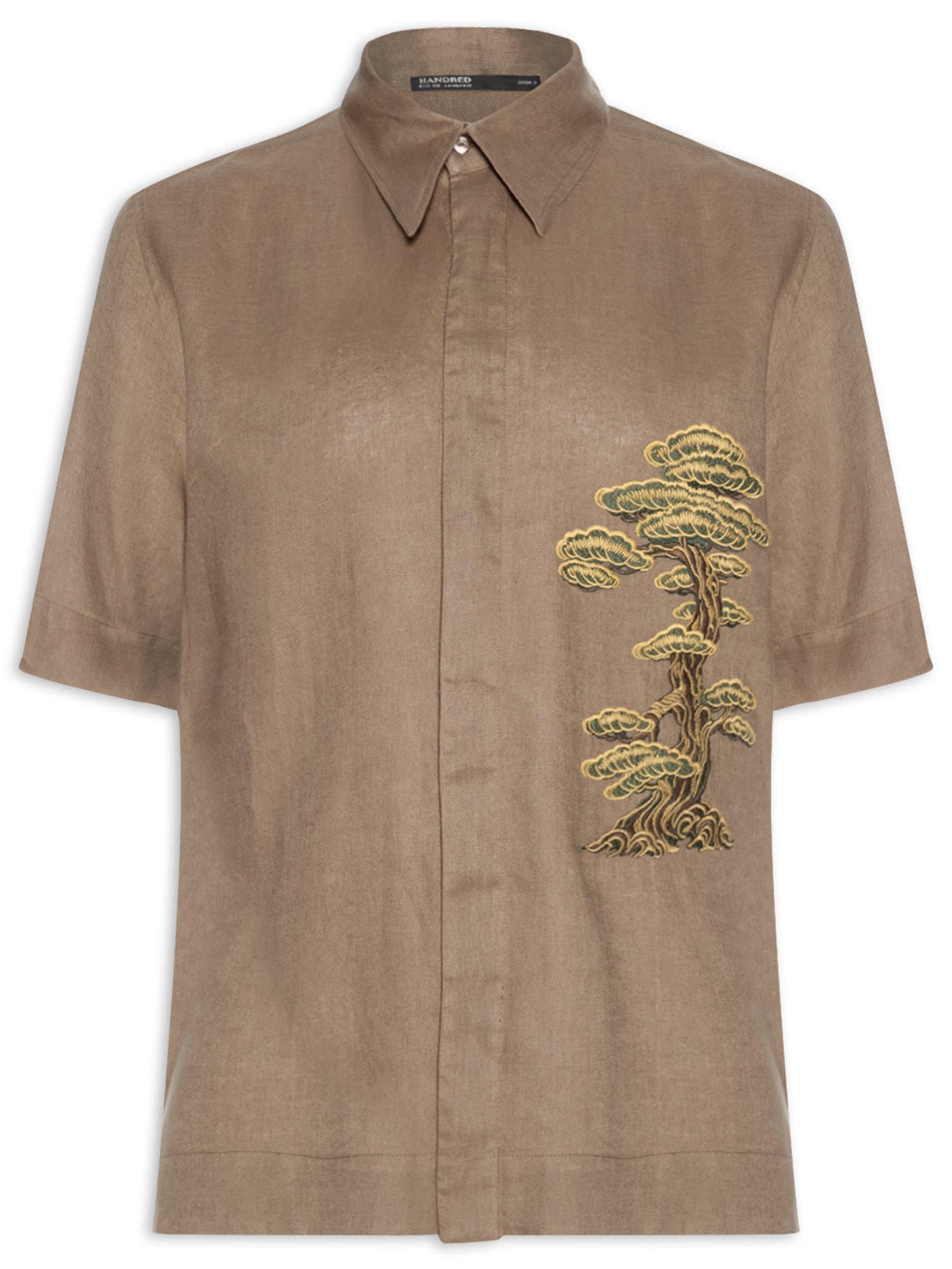 Camisa Masculina Linho Bordado Matsu Marrom Handred