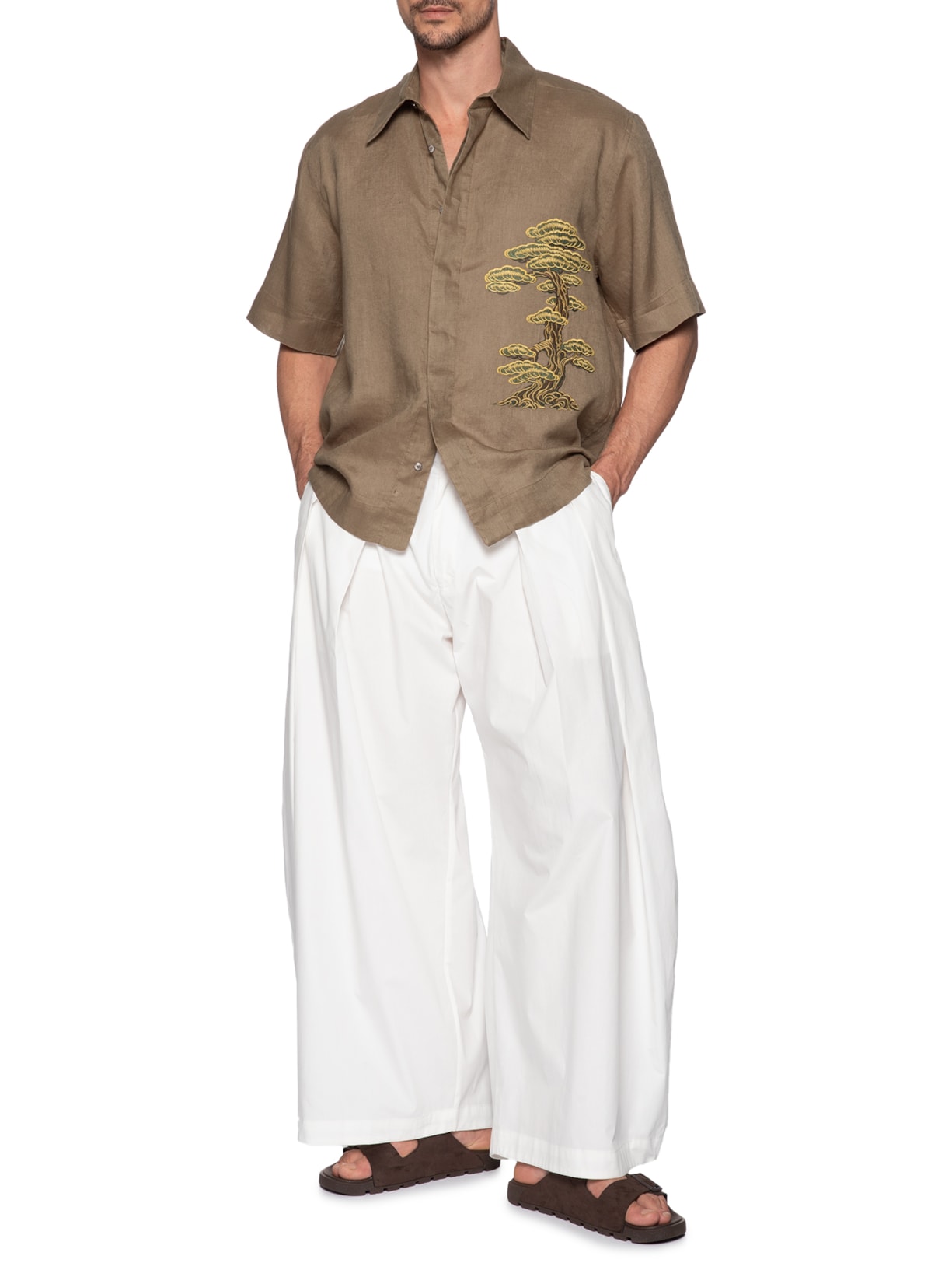 Camisa Masculina Linho Bordado Matsu Marrom Handred