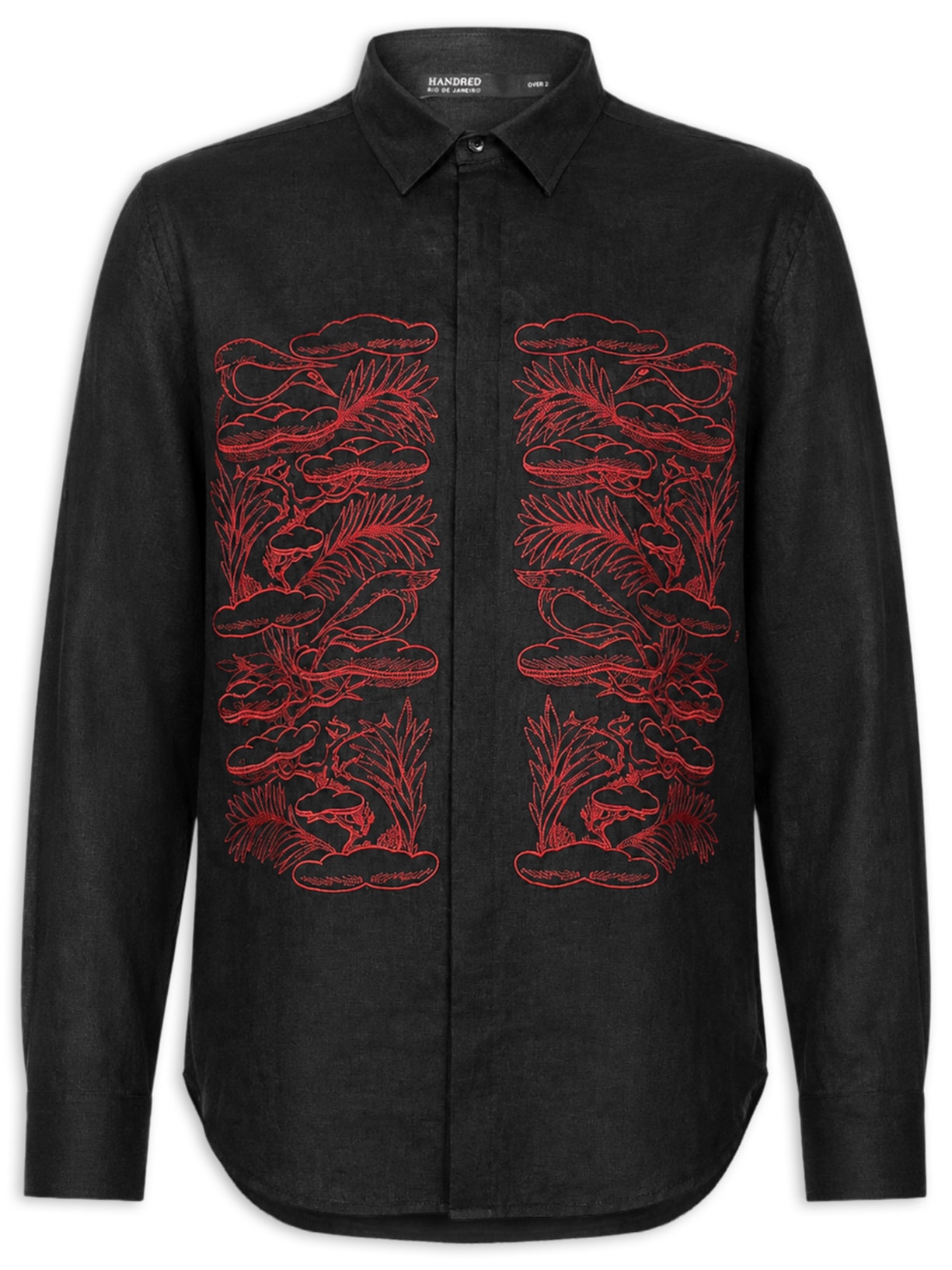 Camisa Masculina Linho Bordado Pouso Preto Handred
